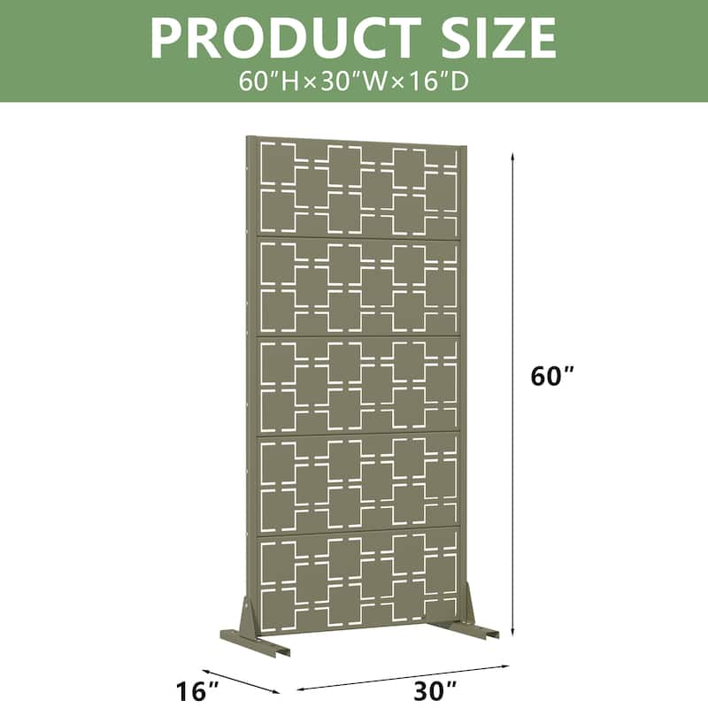 Modern Metal Privacy Screen Outdoor Decorative Partition with Stable Base Hanging Plant-Friendly Panel - 60"H x 30"W