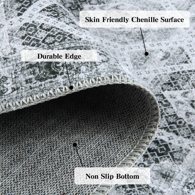 Whizmax Area Rug Boho Distressed Rug Washable Oriental Floral Print