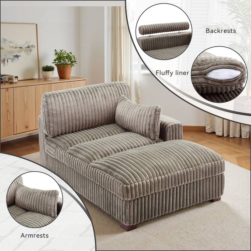 UIXE Upholstered Plush Chaise Lounge Chair For Interior