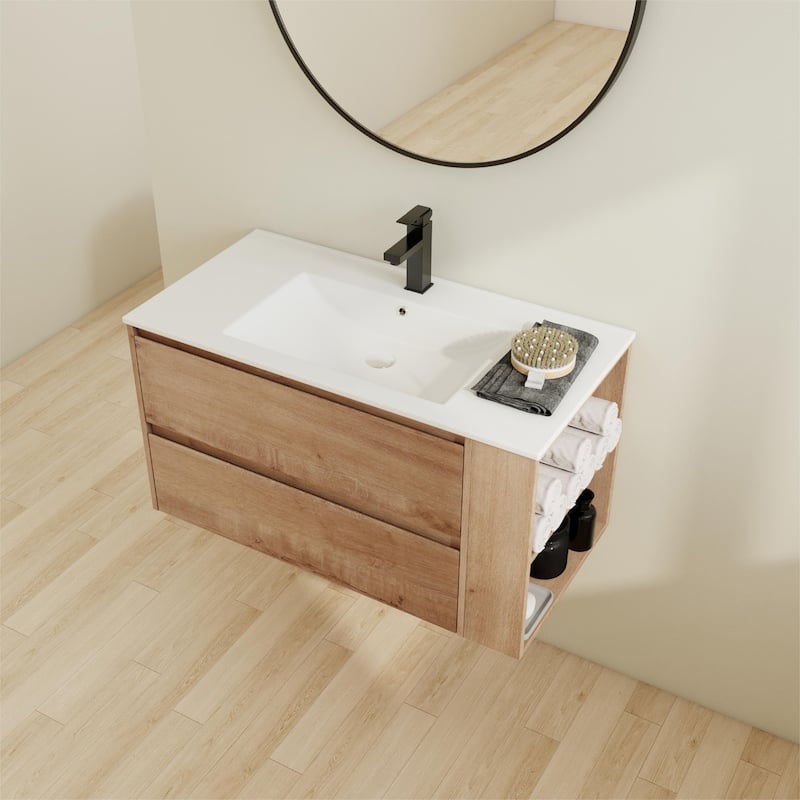 Bathroom Vanity With Sink In 30/36 Inch, Floating Bathroom Vanity With Soft Close Drawers and adjustable shelves