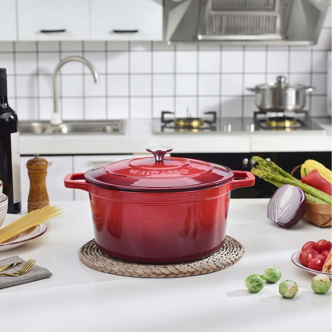 vancasso Enameled Cast Iron Dutch Oven,6 qt Dutch Oven Pot with Lid, Round  Dutch Oven Cast Iron Pot with Non Stick Enamel Coating for Bread Baking