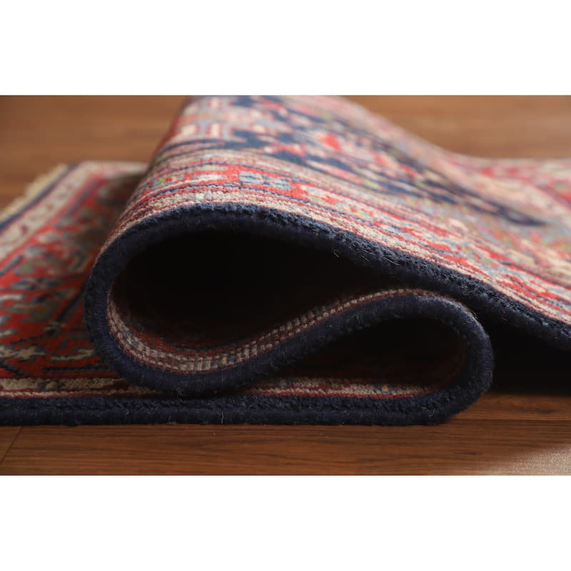Hand Knotted Oriental 100% Wool Carpet Traditional Medallion Navy Blue & Blues Heriz (serapi) Area Rug - 4' 10'' X 3' 0''