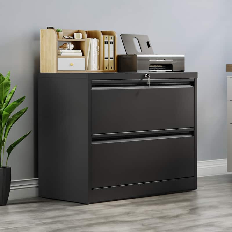 35"W 2/3/4-drawer Lateral Locking Steel File Cabinet for A4, Legal, Letter - 2 Drawer Black