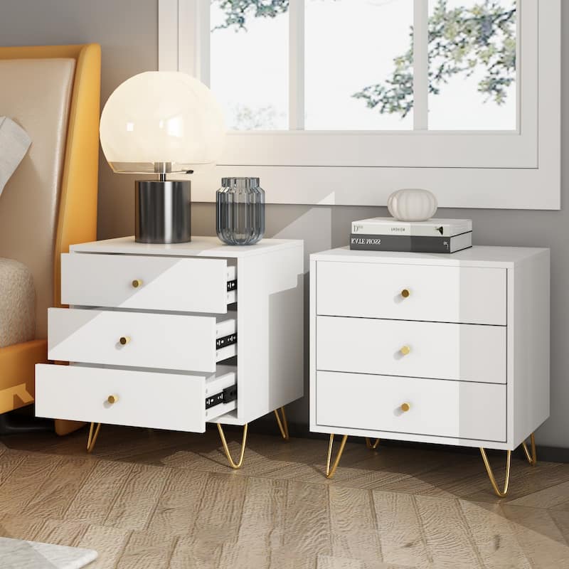 2/3-Drawer Nightstand with Metal Leg - Bedside Table - White End Table