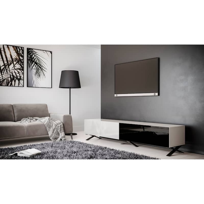 B-Modern Influencer 90" White High-Gloss Modern IR Glass TV Stand