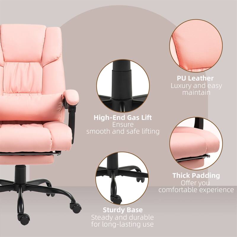 Adjustable Recliner Office Chair with Footrest Vibration Massage and High Back Swivel Wheels - 26" W x 29.5" D x 44"-48" H