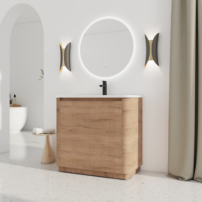 36" Freestanding Bathroom Vanity with Ceramic Sink & 2-Soft-Close Door, KD-Packing, Plywood