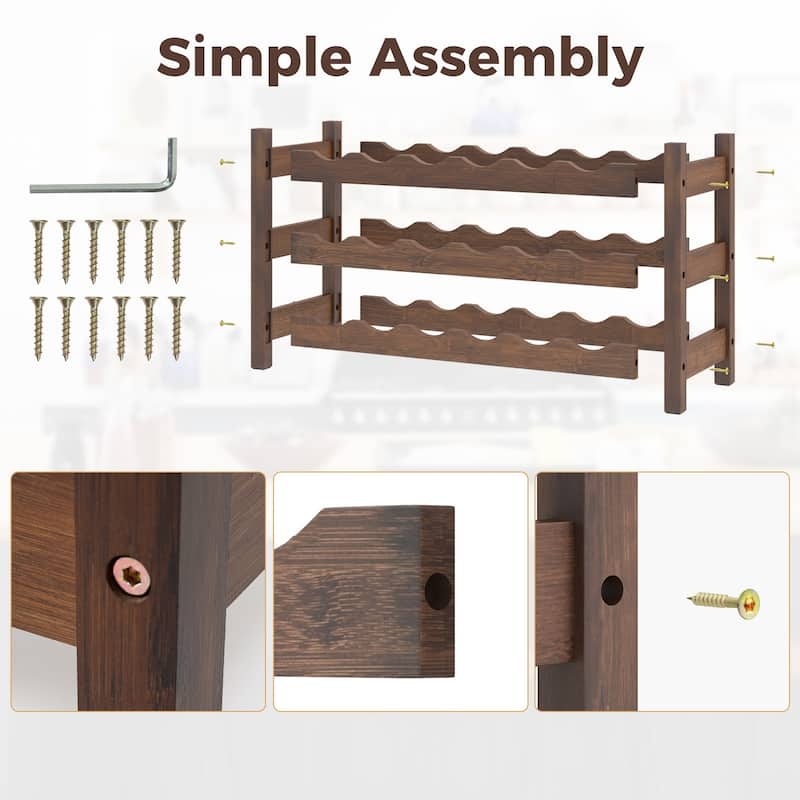 Gymax 3 Tier 18 Bottle Wine Storage Cabinet Shelf Bamboo Wine Rack for