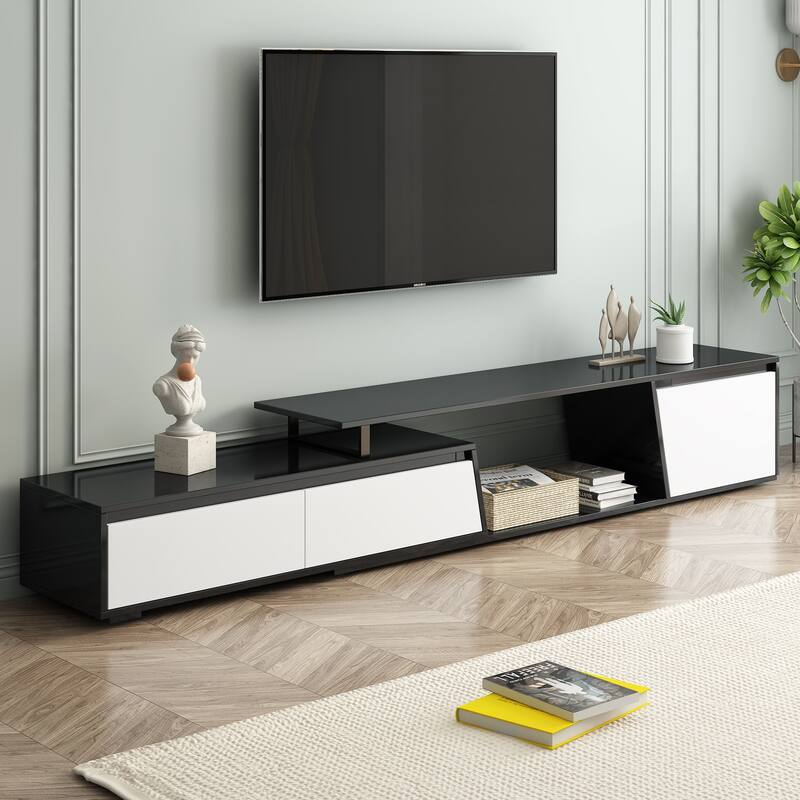 Minimalist Rectangle Extendable TV Stand, TV Cabinet with 2 Drawers and 1 Cabinet