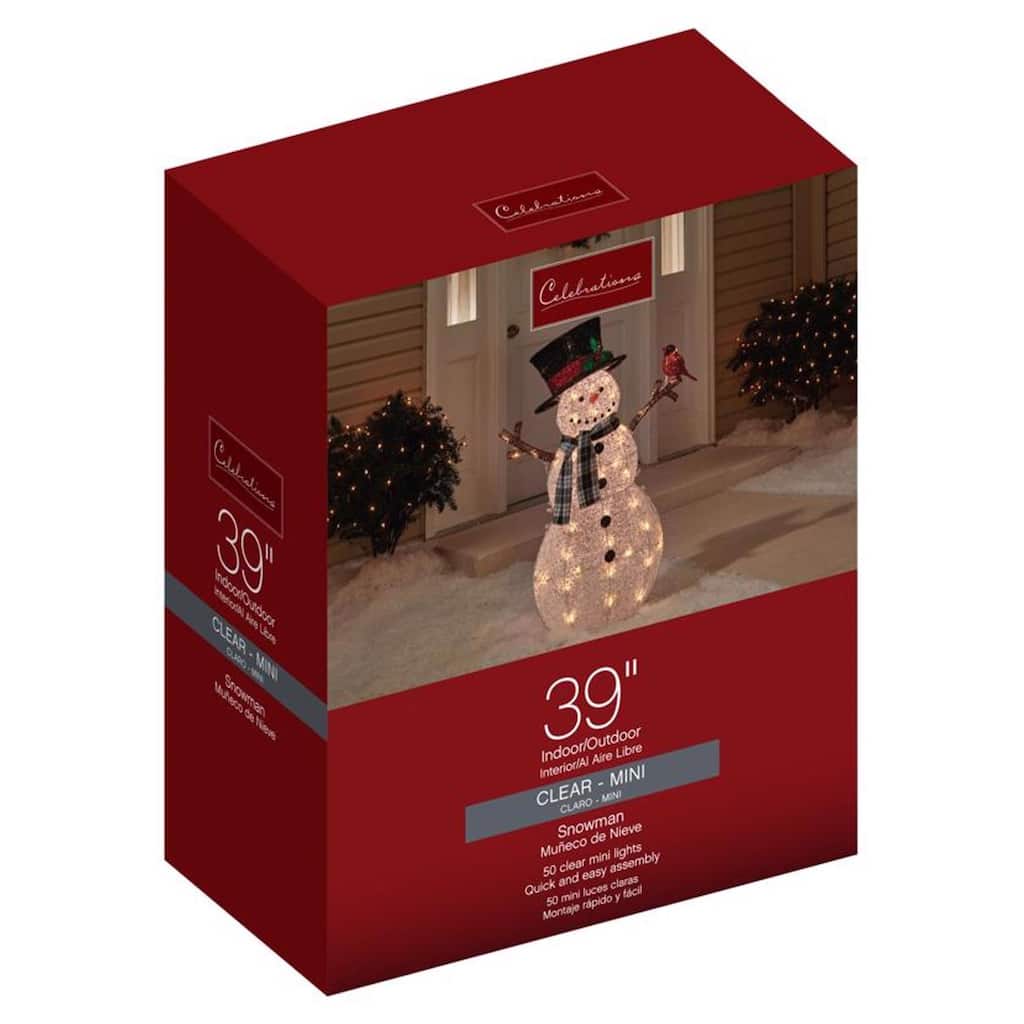 Celebrations Red Incandescent Clear Snowman with Cardinal 3.25 ft. Yard Decor - White