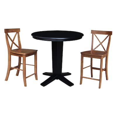36 in Round Counter Height Extension Dining Table with 12 in Leaf and Stools - Black/Distressed Oak