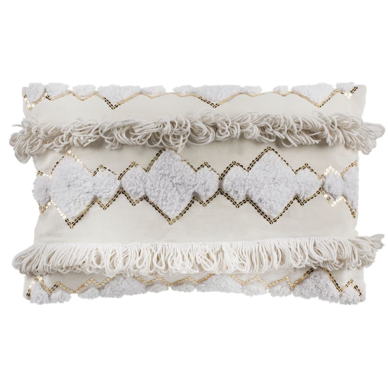 SAFAVIEH Lorelies Bohemian Sequin Fringe White 12 x 20-inch Pillow