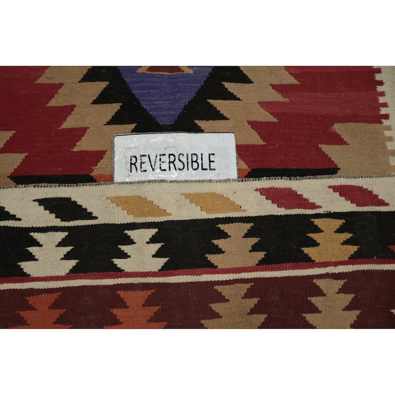 Hand Woven Oriental 100% Wool Carpet Southwestern Modern Multi-Colored Kilim Area Rug - 11' 9'' X 5' 0''