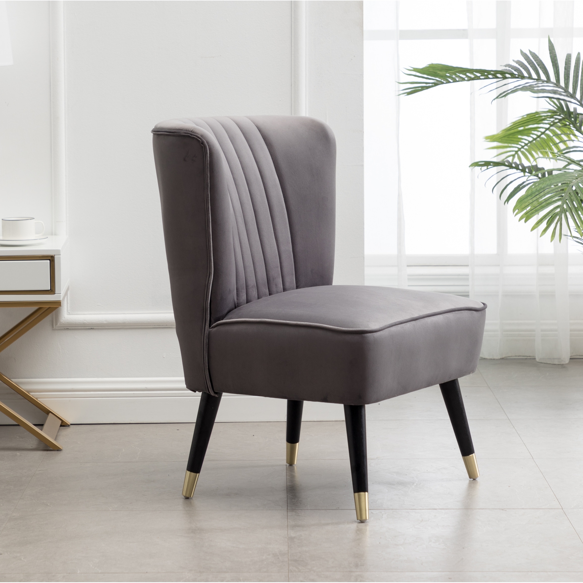Gray Upholstered Chair Side Chair Lobby Chair Leisure Chair Armless Chair Corner Chair for Living Room