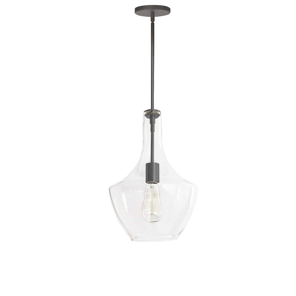 Asian Pendant Light - 1 Light Matte Black Clear Glass Shade - Dining Room Bar Kitchen - 10.25