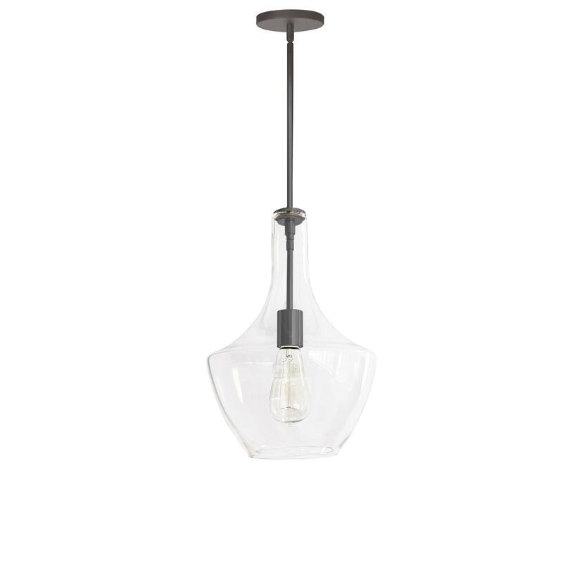 Asian Pendant Light - 1 Light Matte Black Clear Glass Shade - Dining Room Bar Kitchen - 10.25