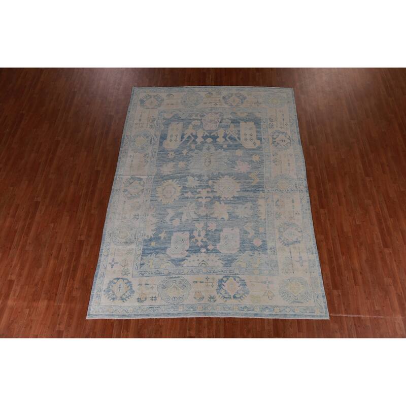 Hand Knotted Oriental 100% Wool Carpet Transitional All-Over Navy Blue & Blues Oushak Area Rug - 11' 5'' X 8' 3''