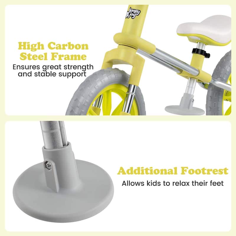 Honeyjoy 12" Balance Bike 2 Wheels Children’s Bicycle with Adjustable - See Details