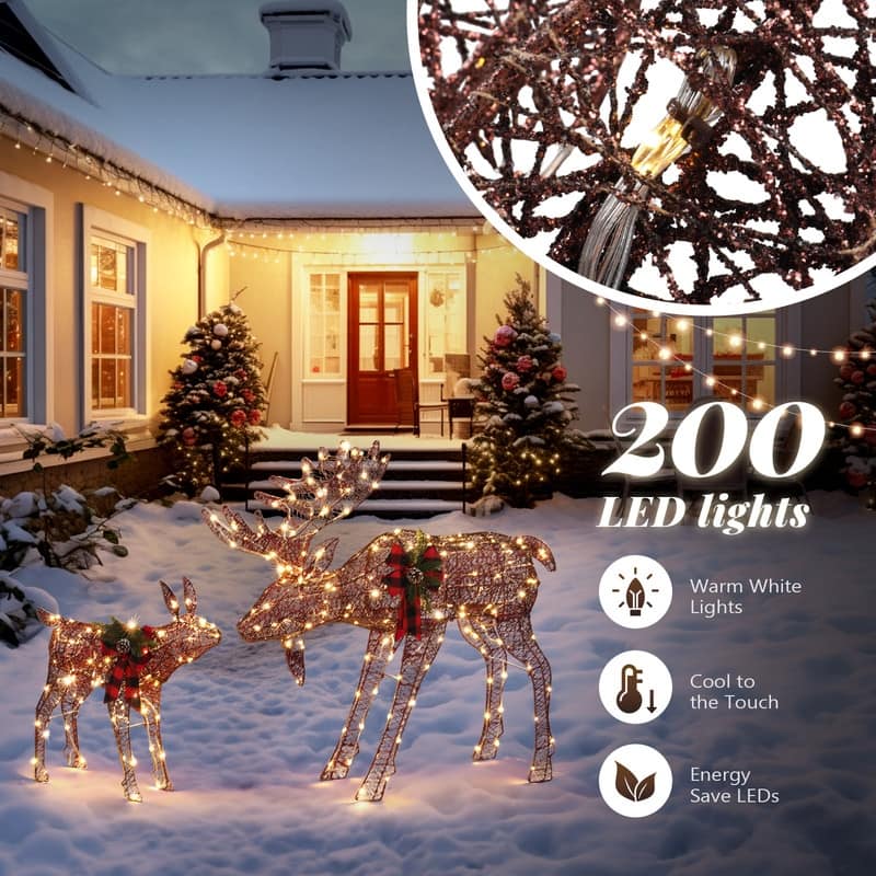 2pcs Golden LED Light Moose Family Decoration