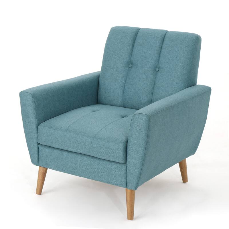 Roomfitters Mid-Century Fabric Club Chair with Channel Stitching, Cushioned Seat and Wooden Legs for Living Room Comfort