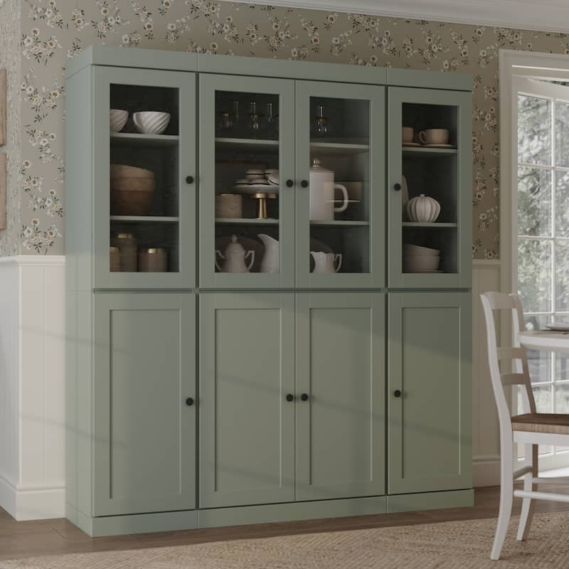 Palace Imports 100% Solid Wood 65" Pantry Cabinet with Clear Glass, Shaker Doors, 2-Drawers and Adjustable Shelves