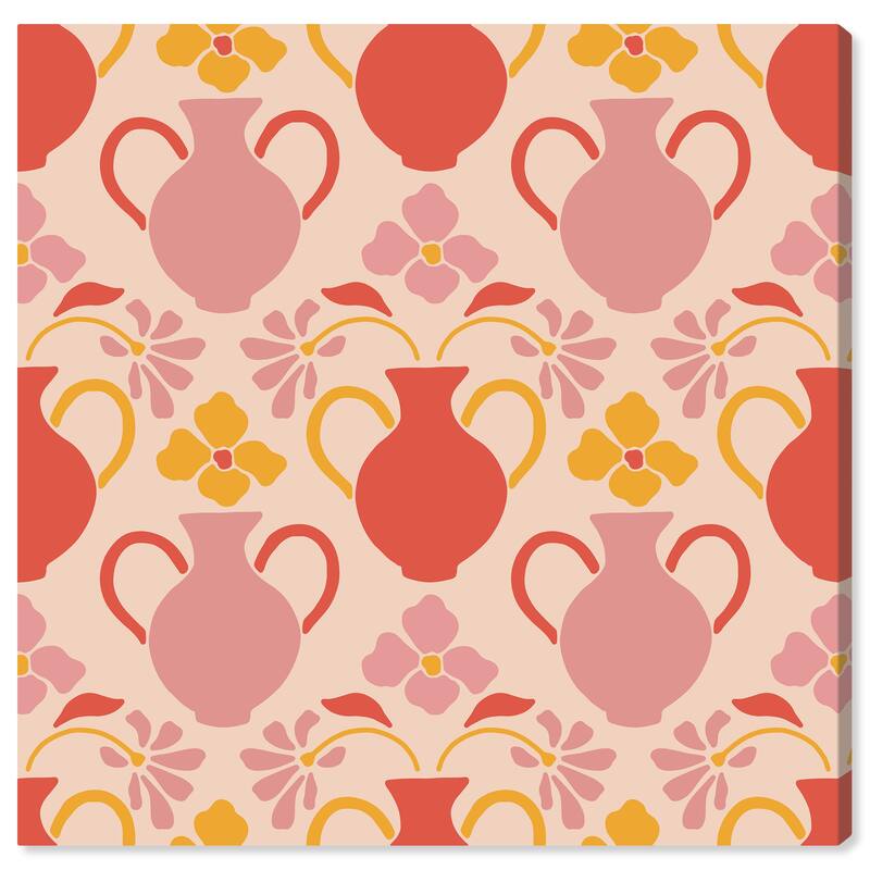 Wynwood Studio Canvas Abstract Jugs and Florals Orange and Dark Orange Modern & Contemporary Wall Art Canvas Print - 20 x 20
