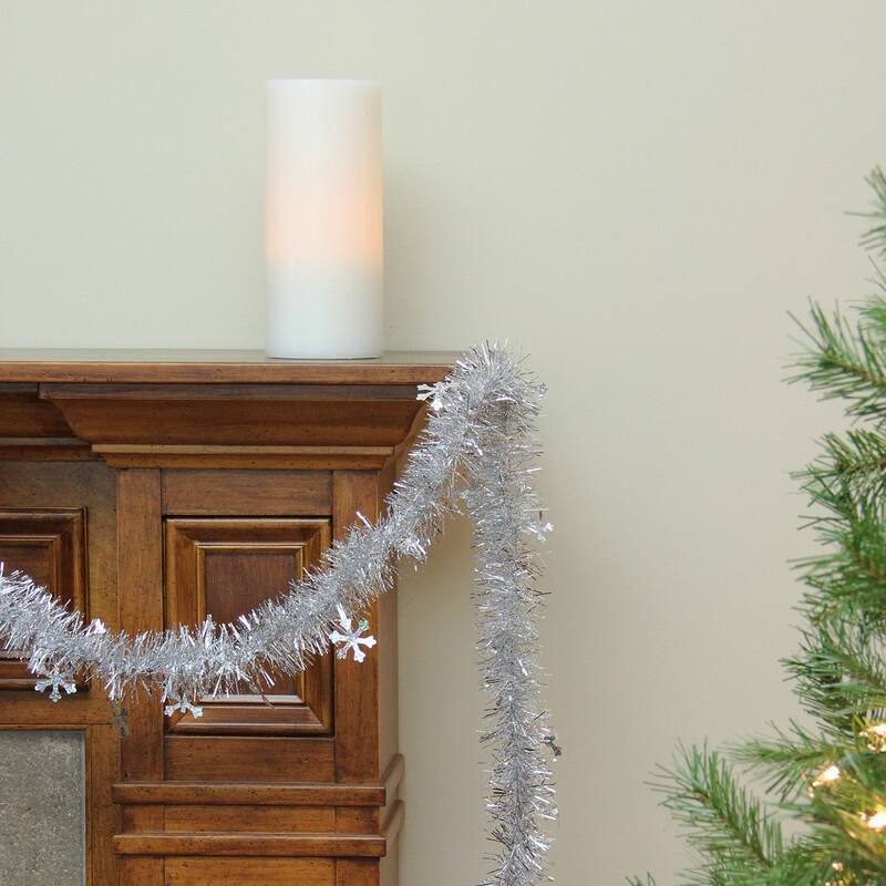 50" x 2.75' Silver Snowflakes Tinsel Artificial Christmas Garl - Unlit