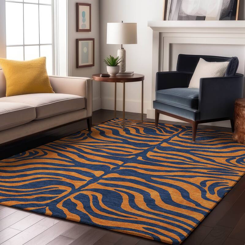 Premium Washable Super Soft Modern Zebra Print Mayfield Rug - Navy - 9' x 12'