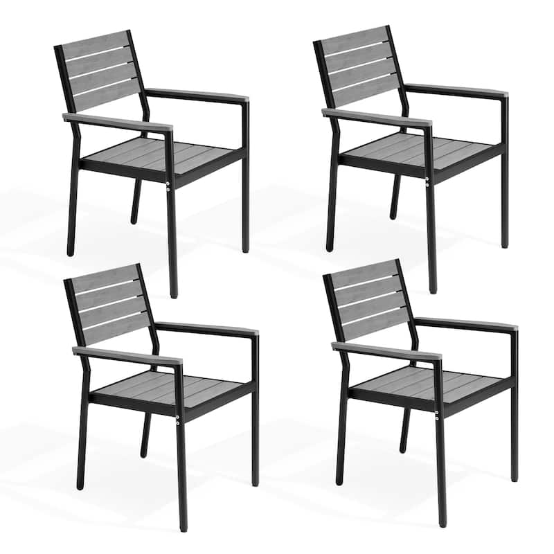 VredHom Outdoor Patio Aluminum Stackable Dining Chairs with Armrest - DarkGrey-4PC