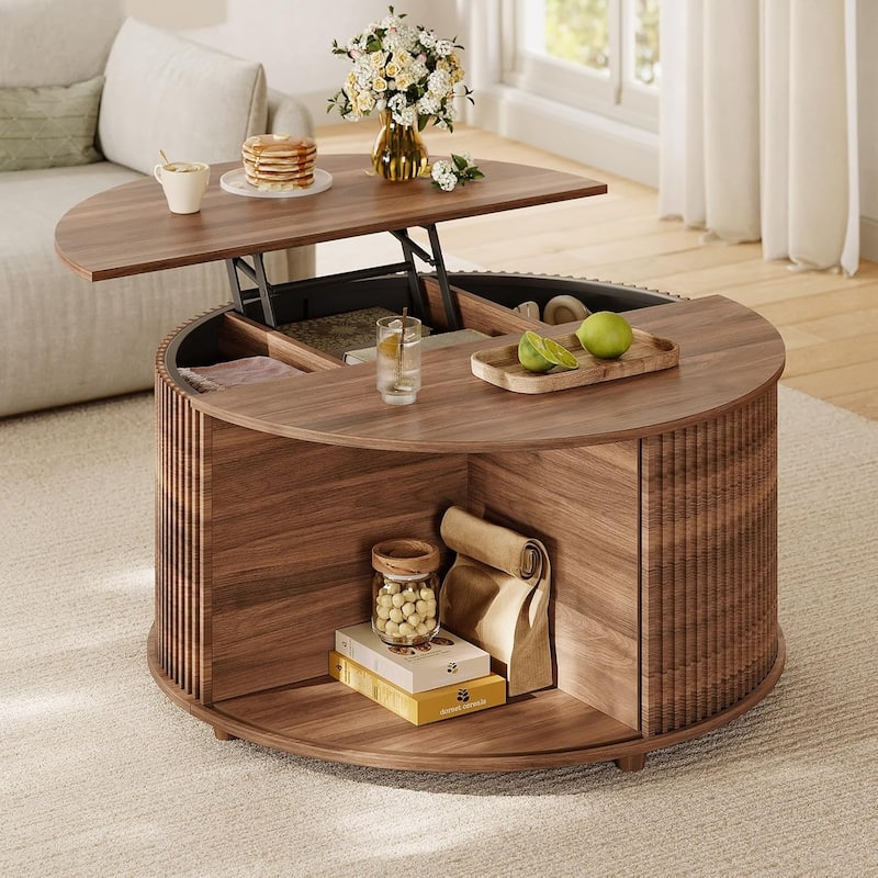 Round Lift Top Coffee Table 180 Grad Curved Sliding Door Living Room