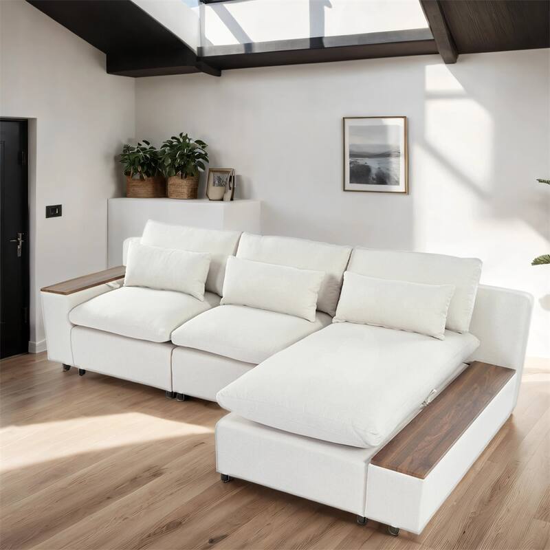 Modular Sectional Sofa with Removable Back Cushions and Storage Space
