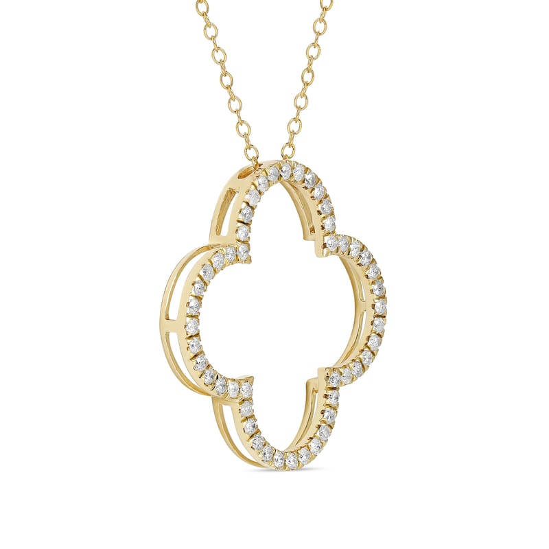 1/6ct - 1ct TDW Diamond 14K Gold Open Clover Pendant Necklace for Women