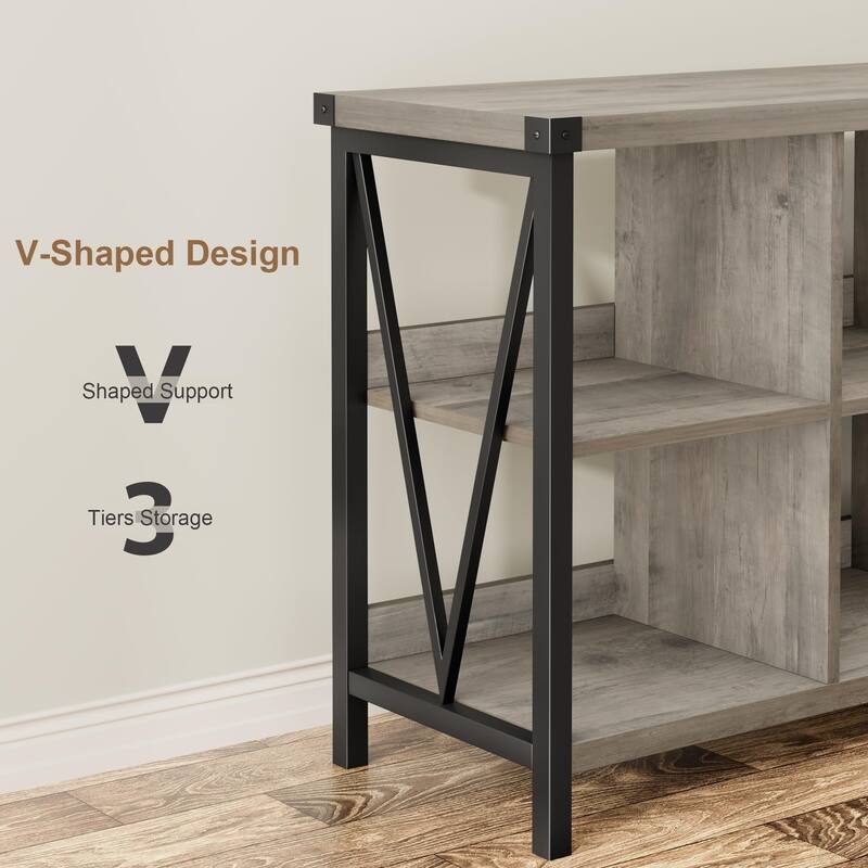 62 Inch Metal Horizontal Bookcase, 3 Tier 8 Cube Storage Organizer Bookshelf, Long Low Storage Shelf for Living Room