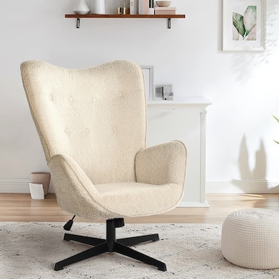 HomyLin Upholstered Accent Chair Elegant Beige Fabric Side Chair No Wheels