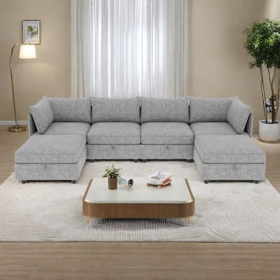 93.5" Chenille Modular Sectional Sofa with Storage and Convertible Design, 6-Seater