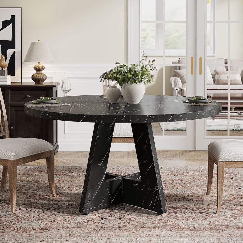 47" Round Dining Table, Wood Top Kitchen Table for Dining/Living Room
