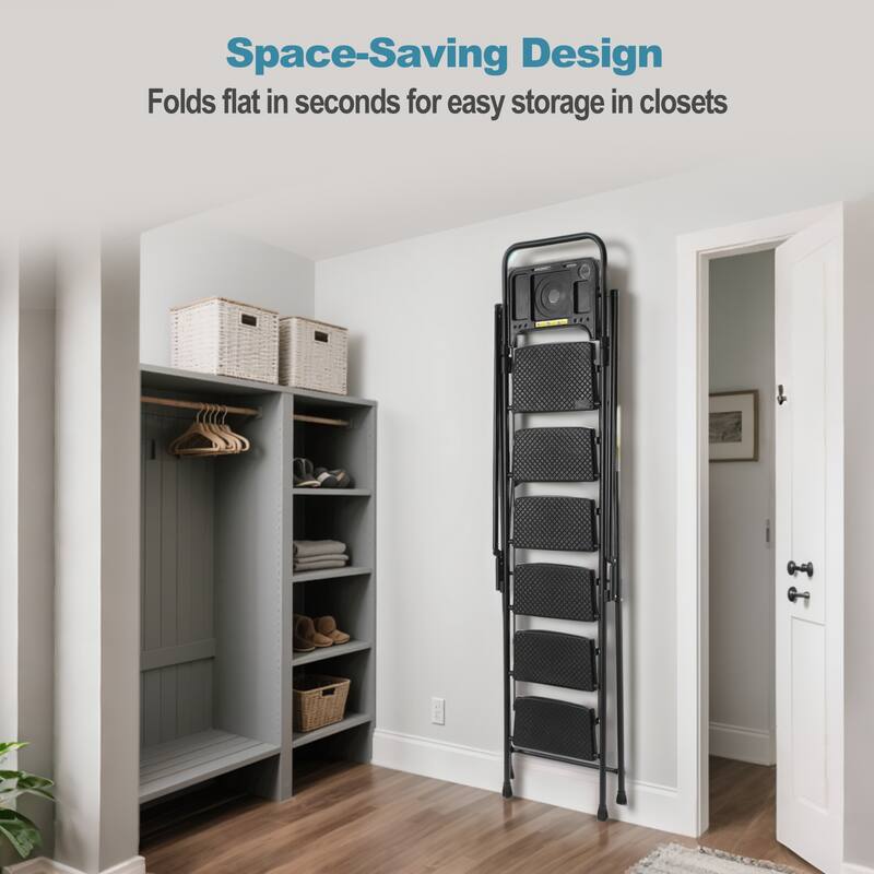 Anmytek Heavy Duty Folding Step Ladder with Built In Tool Tray and Foldable Handrail Non Slip Rubber Feet