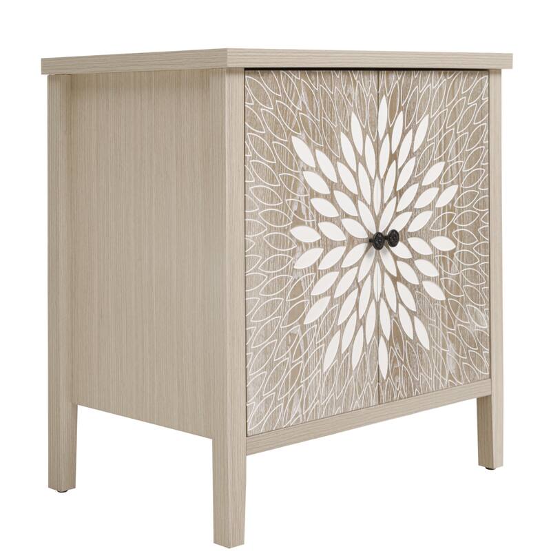 GDFStudio - Oakcraft Traditional Wooden Accent Storage Cabinet with 2 Carved Doors