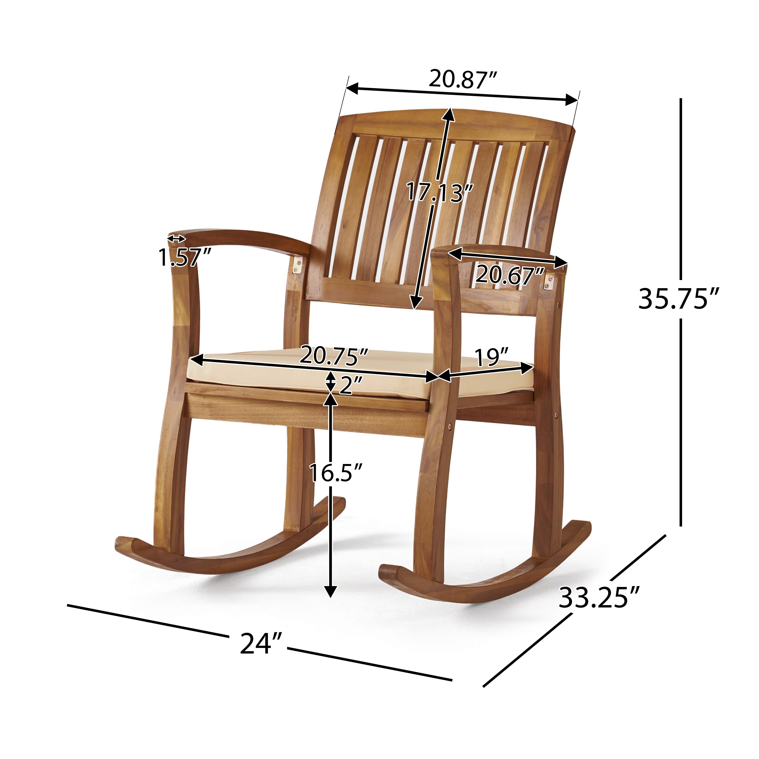 Selma Teak Finish Acacia Rocking Chair with Cushion - Thumbnail 4