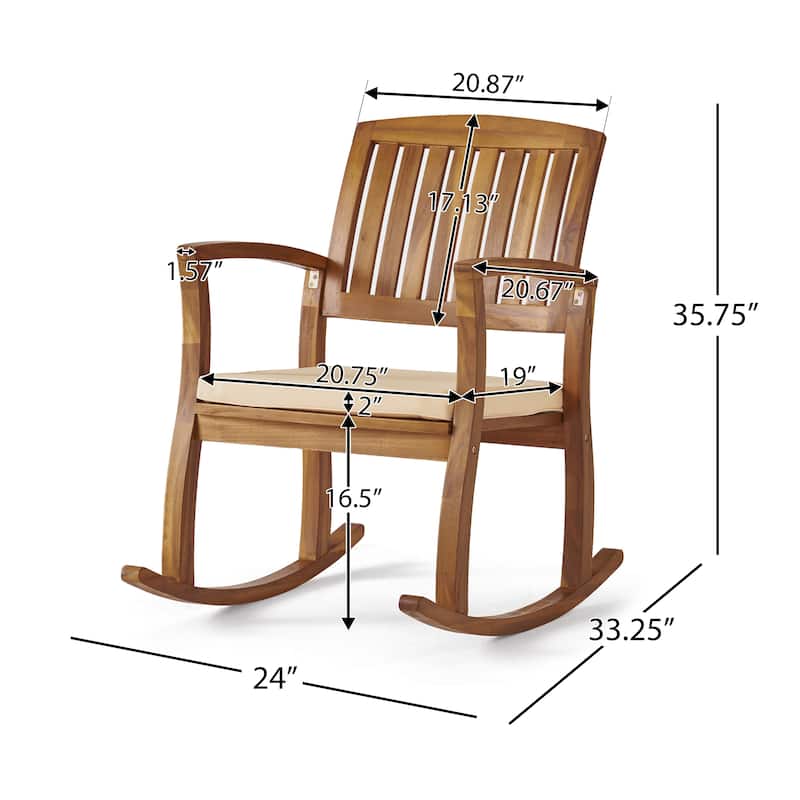 Selma Teak Finish Acacia Rocking Chair with Cushion by Christopher Knight Home