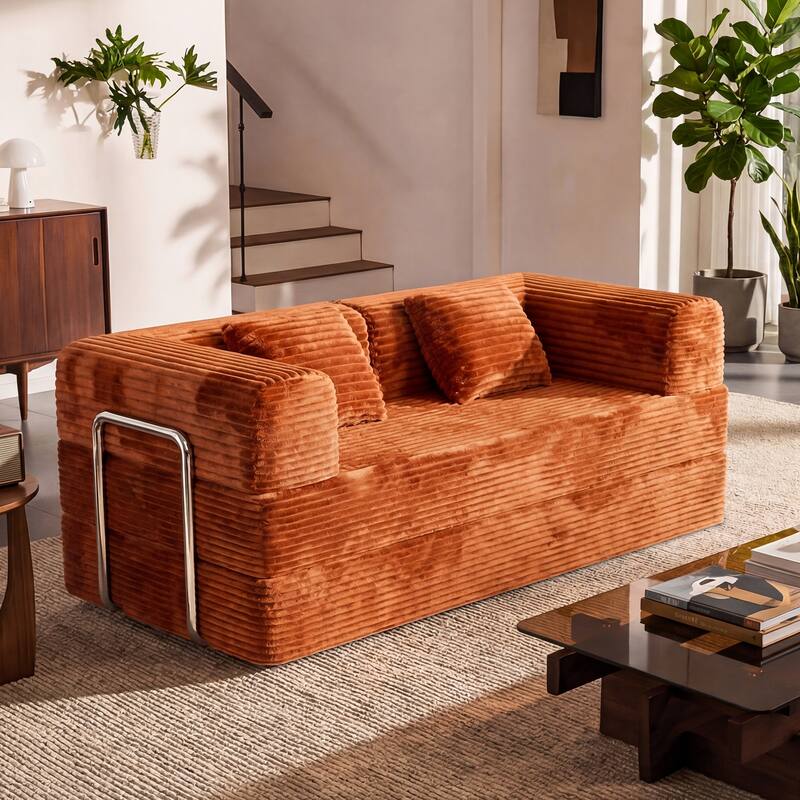 Convertible Floor Sofa Bed Boneless Corduroy Sofa, 78.7" Foldable Compressed Loveseat Lounge Sleeper 2 Seater Couches