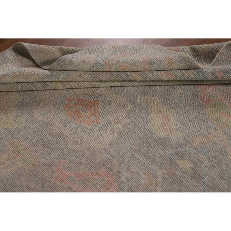 Hand Knotted Oriental 100% Wool Carpet Transitional All-Over Greys & Charcoal Oushak Area Rug - 9' 5'' X 7' 9''