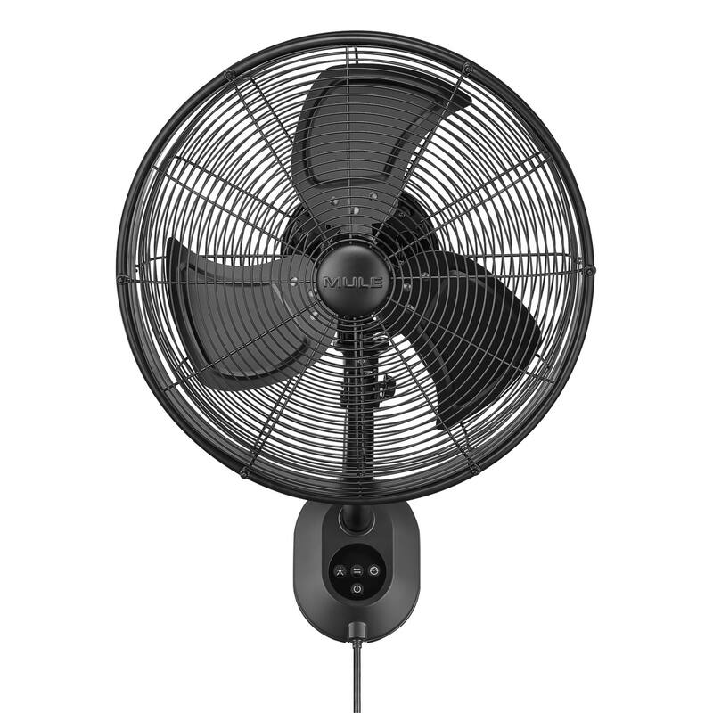18" Mule Matte Black Outdoor Wet-Rated Oscillating Wall Fan with Remote, 3-Speed AC Motor - 18 Inches
