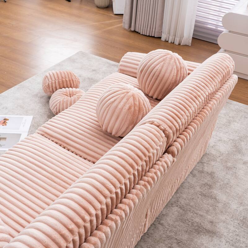 84.4" Corduroy 3-Seater Sofa with Wood Frame & Soft Cushions