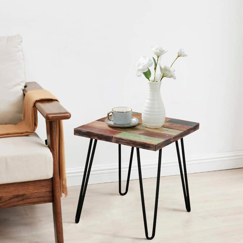 Greenage Reclaimed Wood End Table Living Room Night Stand Use - 16" x 16" x 20" Heigh - Brick Square