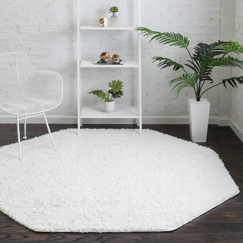 Shag Zester Collection Area Rug - Snow White - 8'x8' Octagon