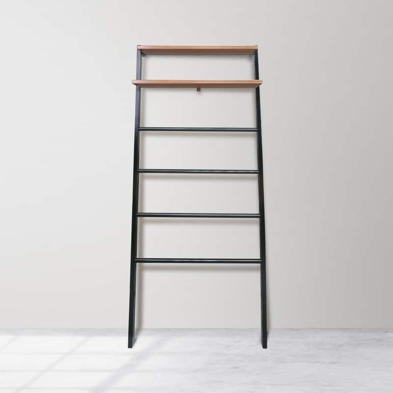 Space Saving 100% Solid Wood 6 Tiers Blanket Ladder with Two Storage Shelves