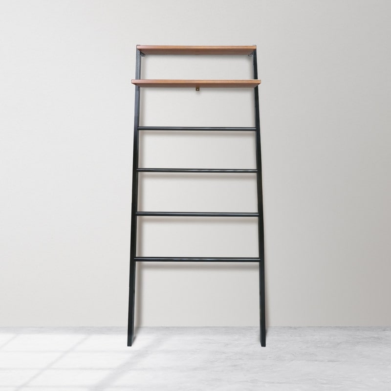 Space Saving 100% Solid Wood 6 Tiers Blanket Ladder with Two Storage Shelves