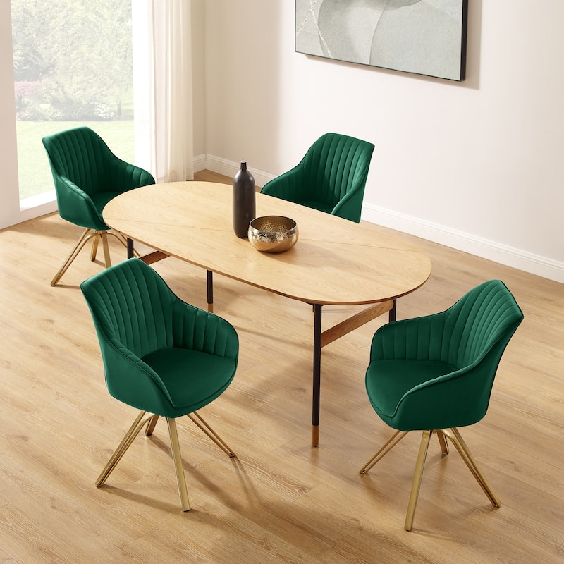Art Leon Set of 2 Velvet Swivel Dining Chair with Golden Legs