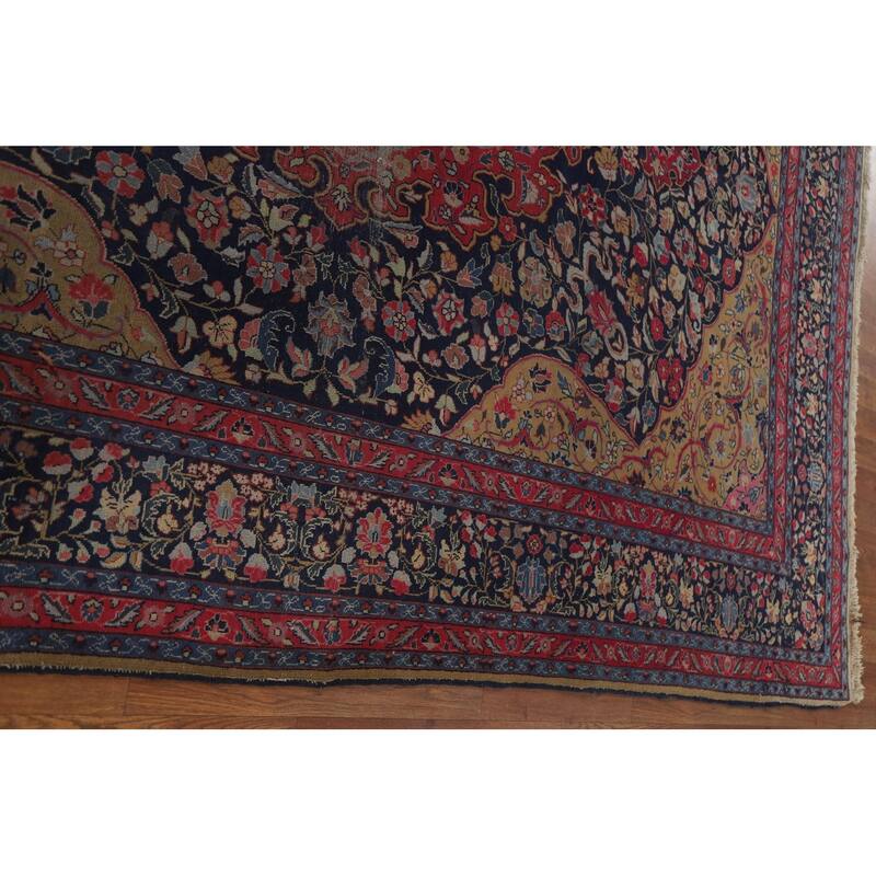 Pre-1900 Antique Blue Tabriz Persian Area Rug Hand-Knotted Wool Carpet - 7'5"x 11'0"